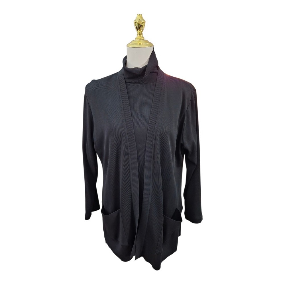 Misook Exclusively Black Knit Turtleneck Top & Cardigan Set Women's Medium‎